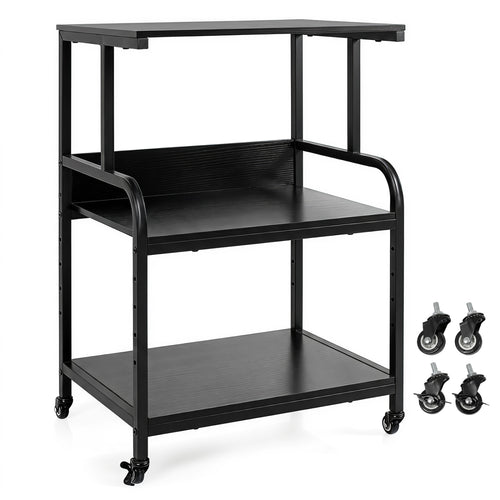 3-Tier Rolling Printer Stand, Adjustable Shelf, Lockable Wheels