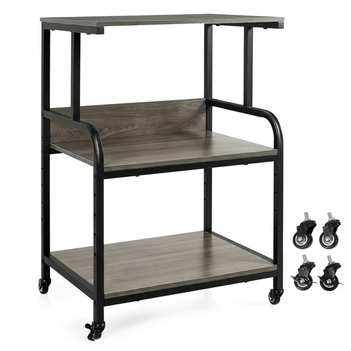 3-Tier Rolling Printer Stand, Adjustable Shelf, Lockable Wheels, Oak