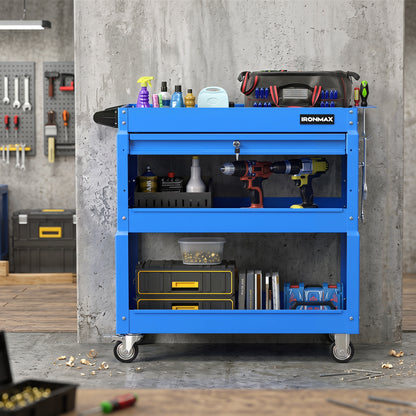 3-Tier Rolling Tool Cart With Lockable Drawer, Blue Garages at Gallery Canada