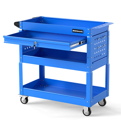 3-Tier Rolling Tool Cart With Lockable Drawer, Blue Garages Blue at Gallery Canada
