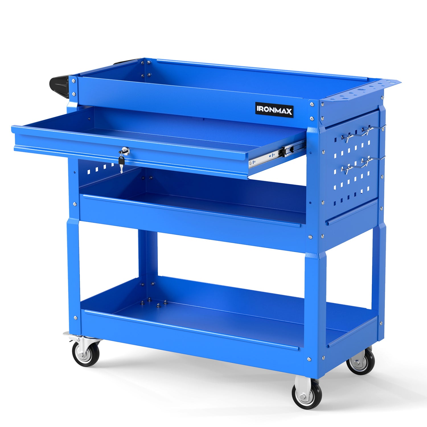 3-Tier Rolling Tool Cart With Lockable Drawer, Blue Garages at Gallery Canada