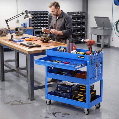 3-Tier Rolling Tool Cart With Lockable Drawer, Blue Garages at Gallery Canada