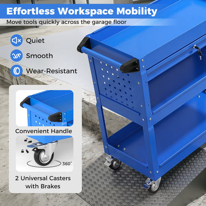 3-Tier Rolling Tool Cart With Lockable Drawer, Blue Garages at Gallery Canada