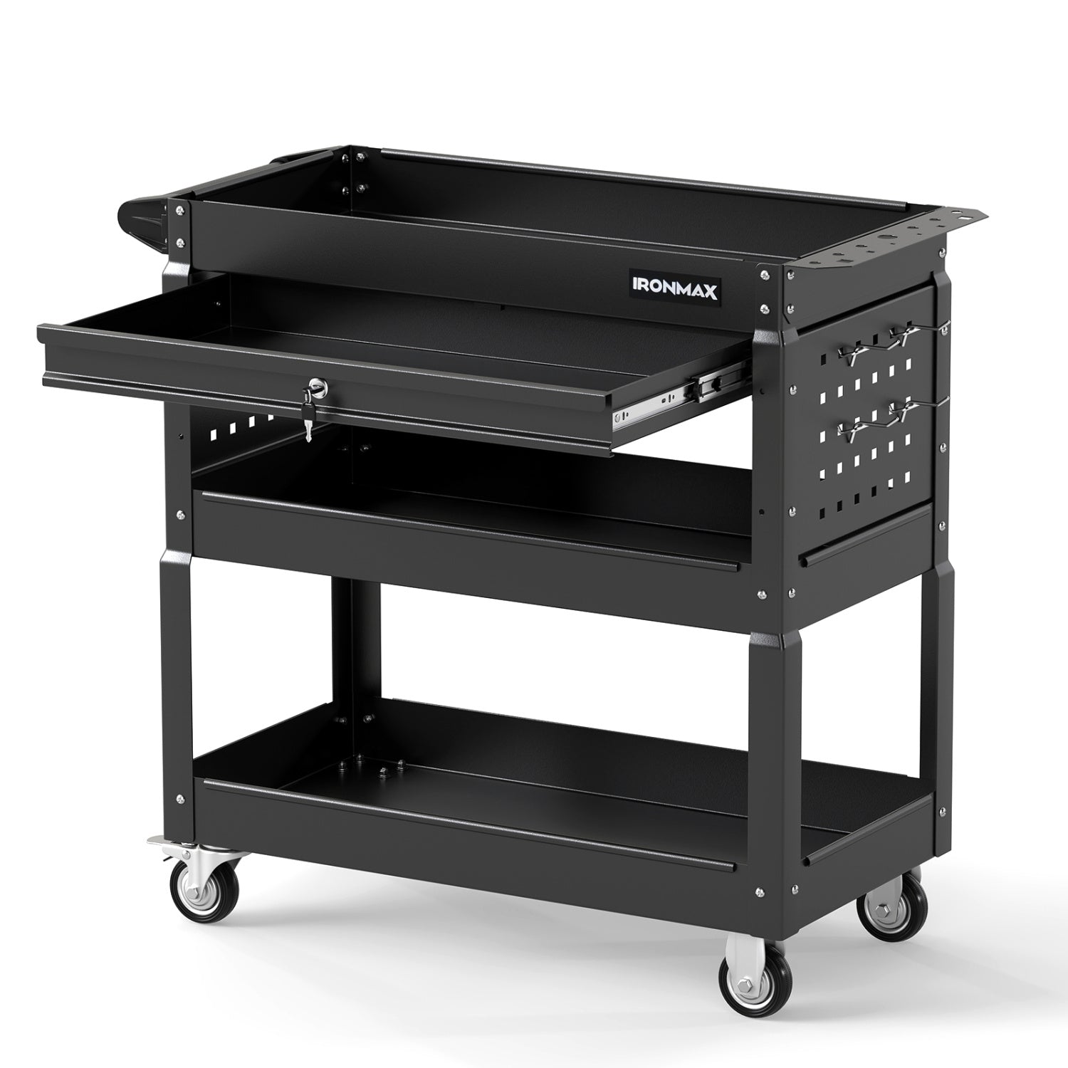 3-Tier Rolling Tool Cart With Lockable Drawer, Black Garages Black at Gallery Canada