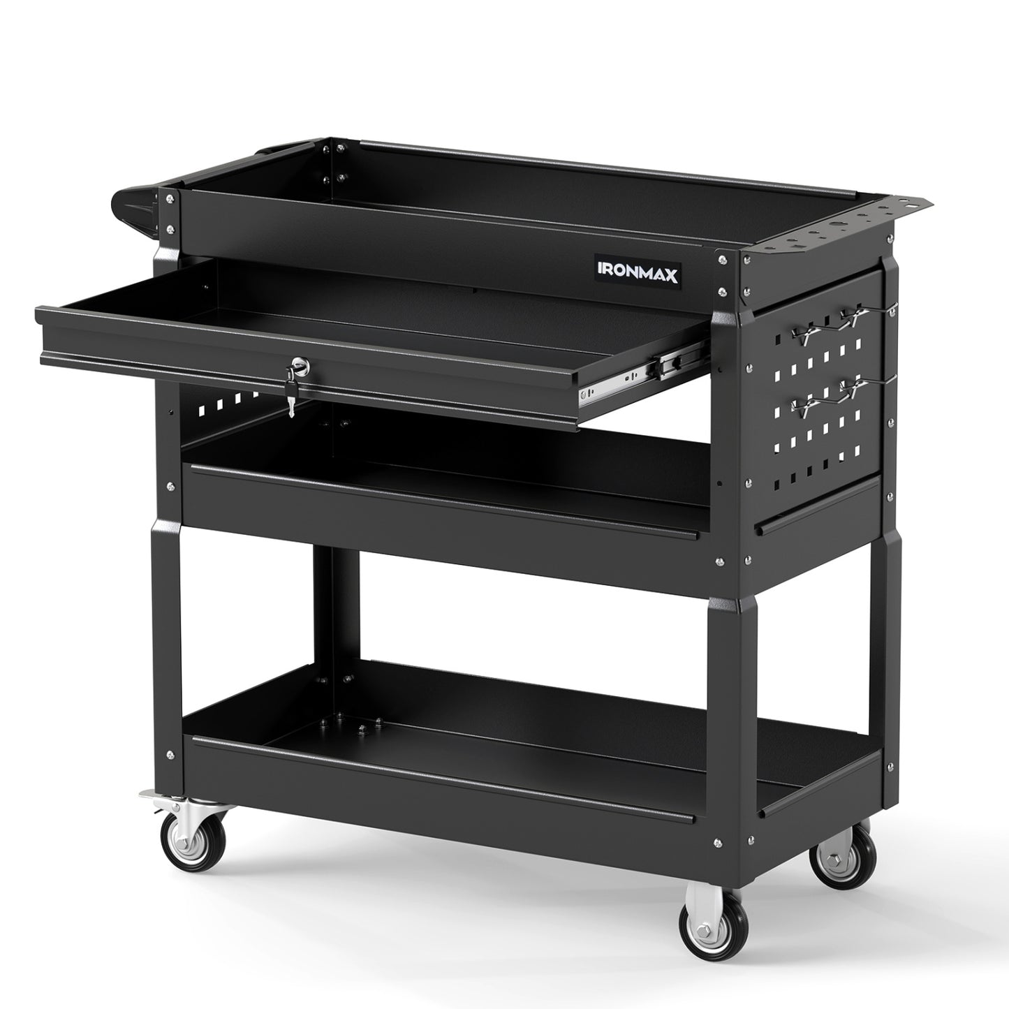 3-Tier Rolling Tool Cart With Lockable Drawer, Black Garages at Gallery Canada
