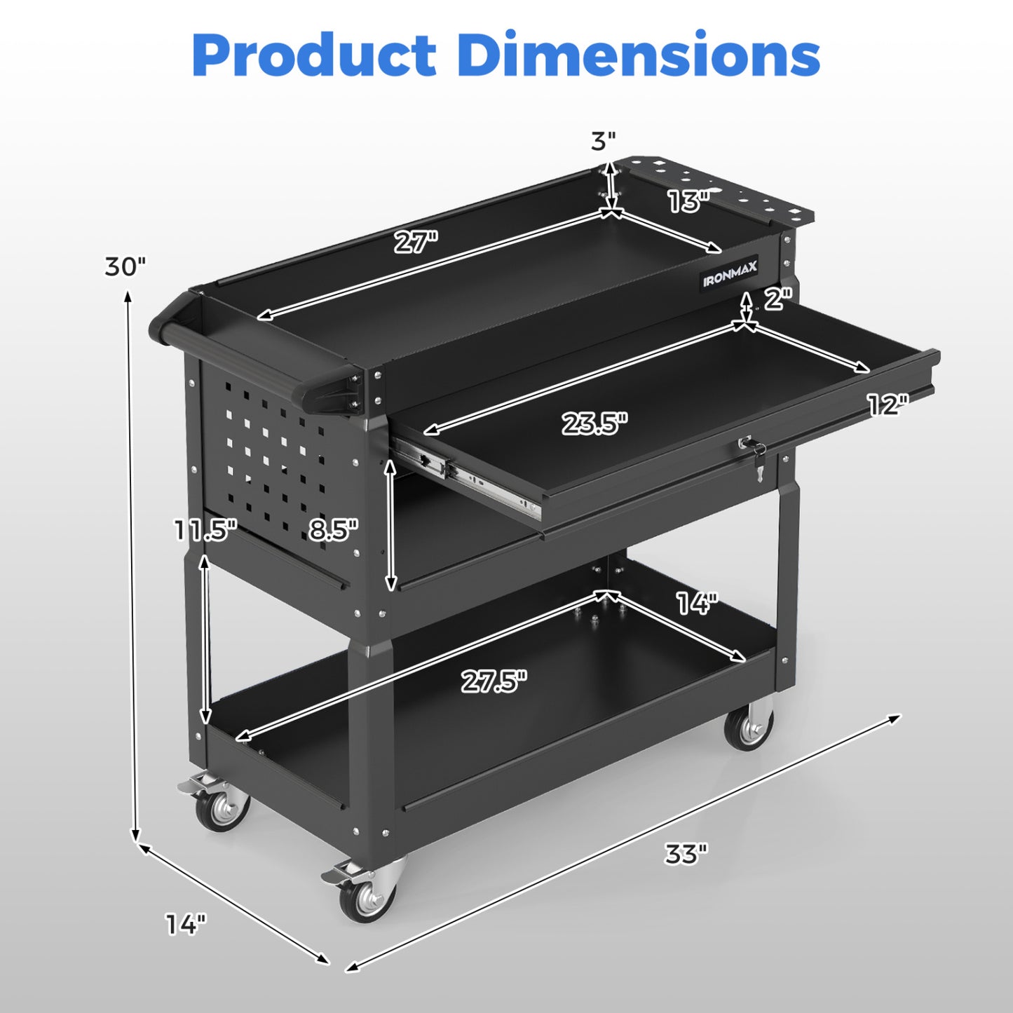 3-Tier Rolling Tool Cart With Lockable Drawer, Black Garages at Gallery Canada