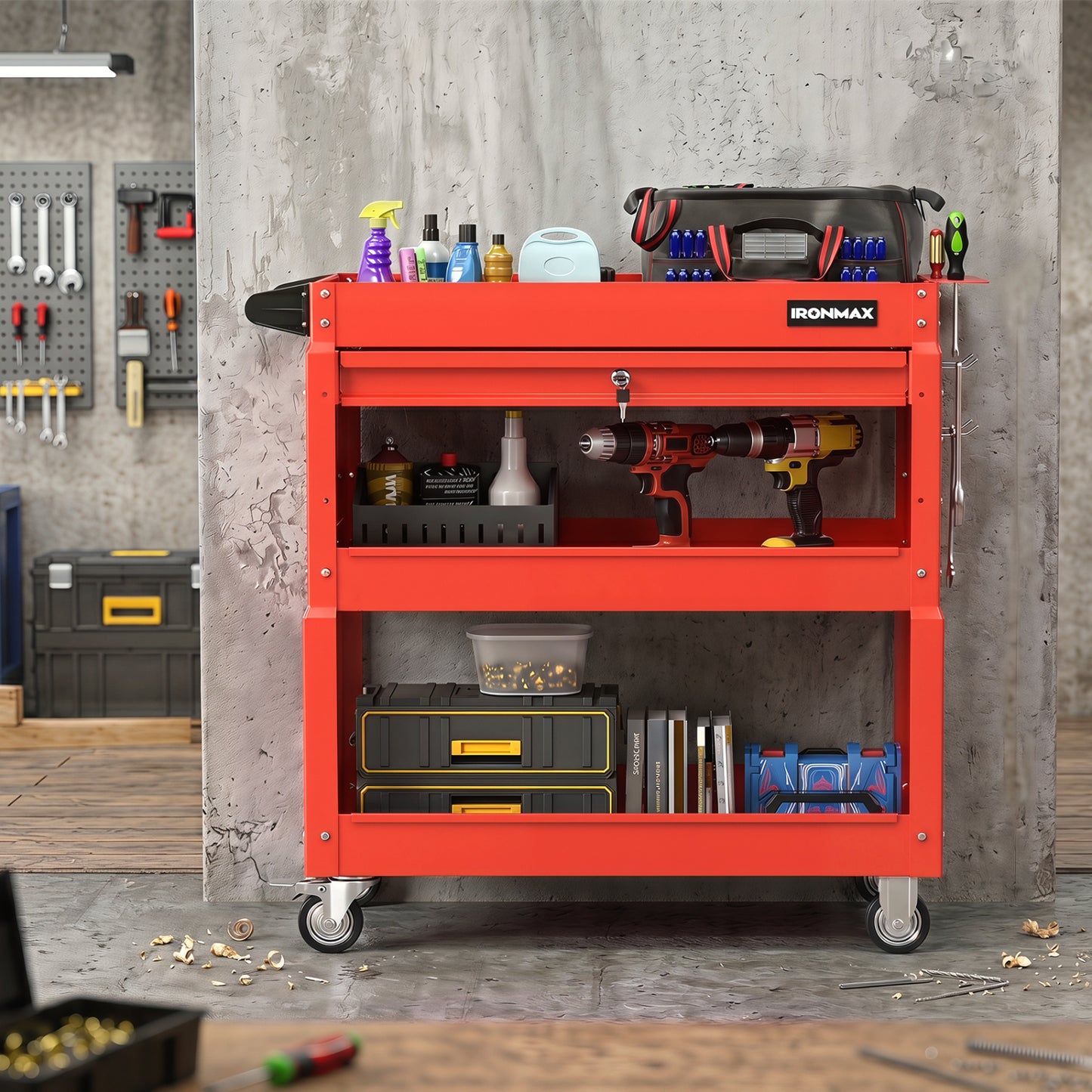 3-Tier Rolling Tool Cart, Red Garages at Gallery Canada