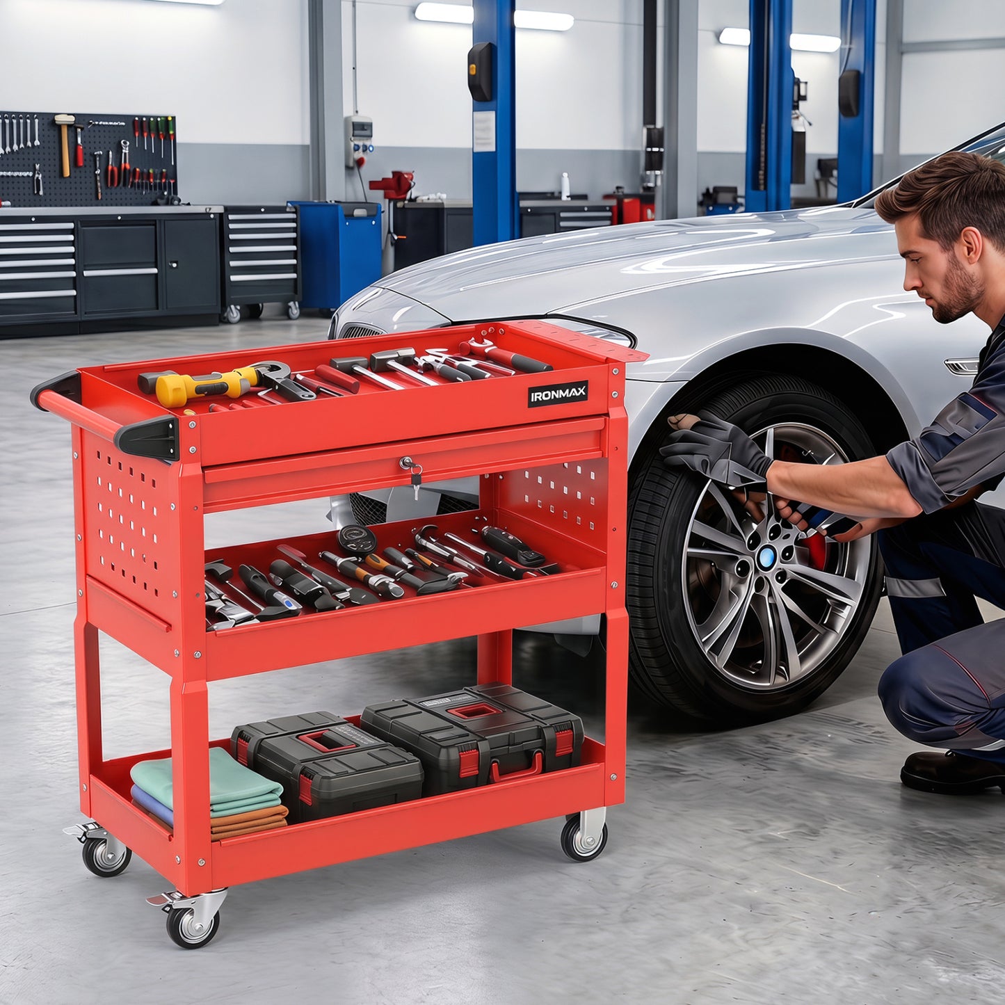 3-Tier Rolling Tool Cart, Red Garages at Gallery Canada