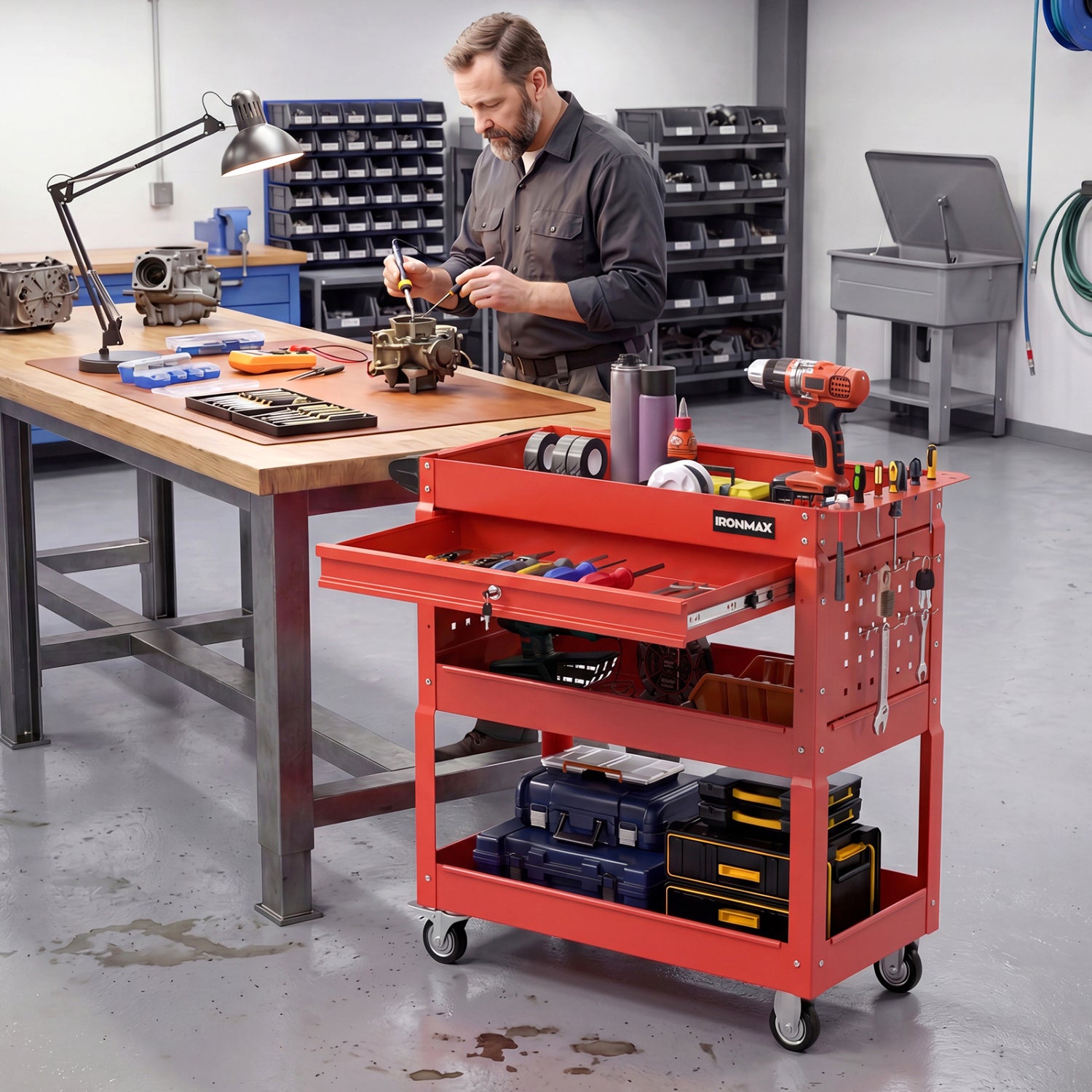 3-Tier Rolling Tool Cart, Red Garages at Gallery Canada