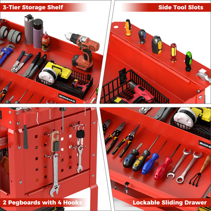 3-Tier Rolling Tool Cart, Red Garages at Gallery Canada