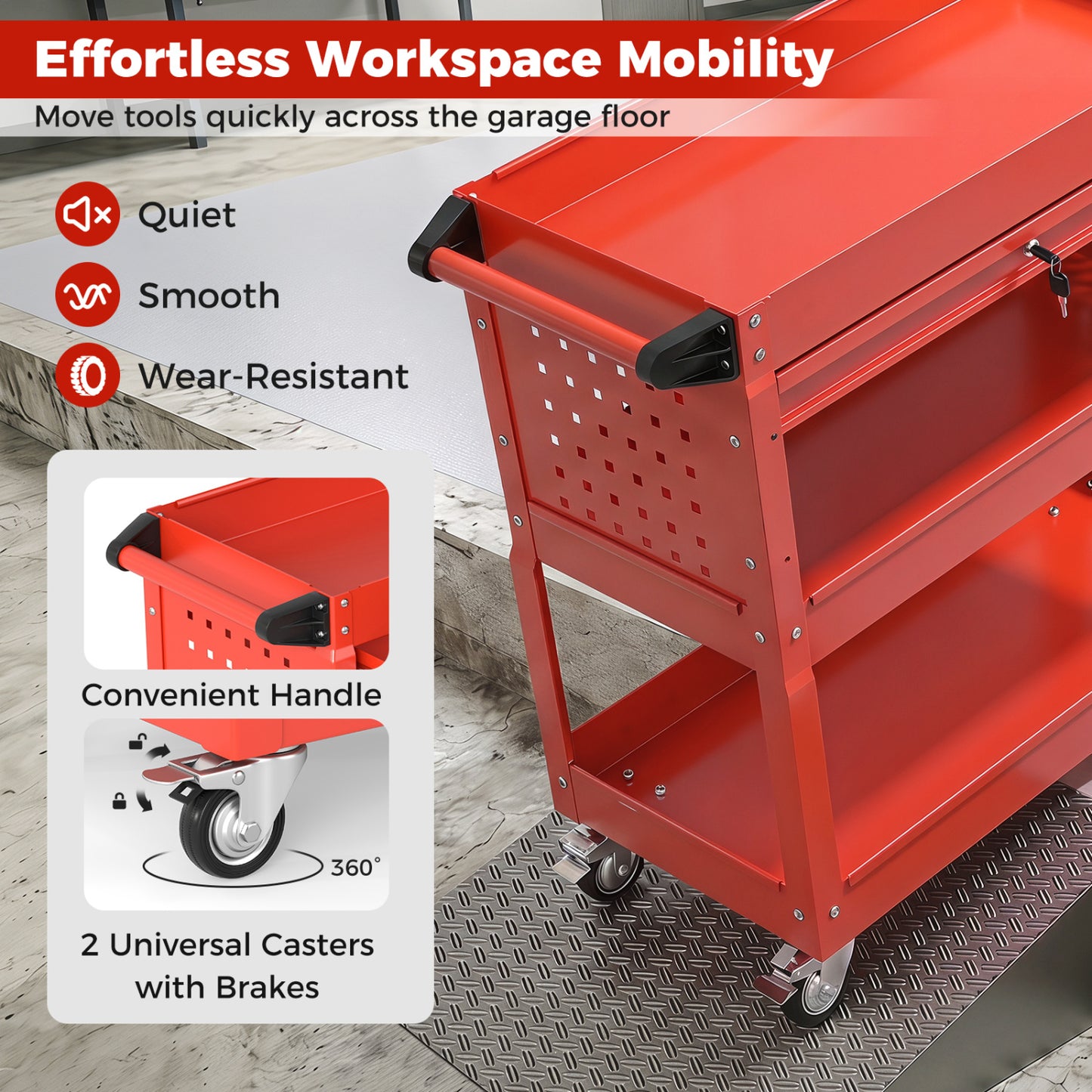 3-Tier Rolling Tool Cart, Red Garages at Gallery Canada