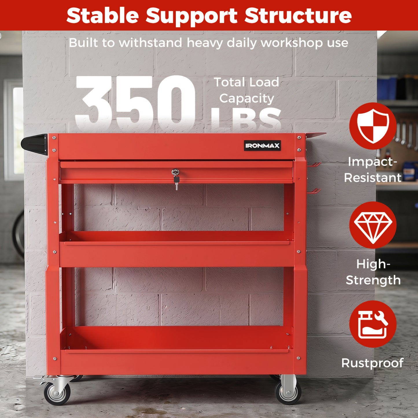 3-Tier Rolling Tool Cart, Red Garages at Gallery Canada