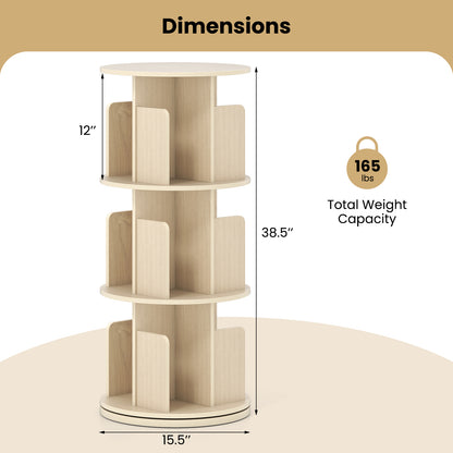 3-Tier Rotating Bookshelf with Dividers and Anti-falling Baffles, Natural Bookcases at Gallery Canada