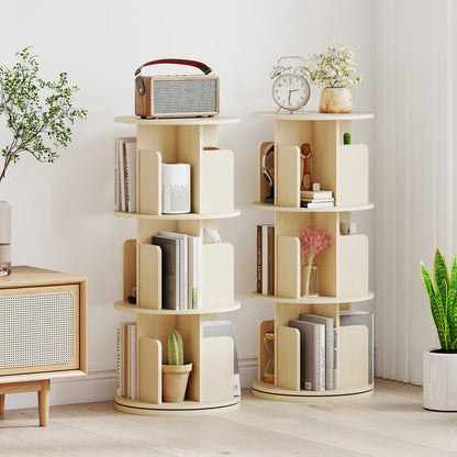 3-Tier Rotating Bookshelf with Dividers and Anti-falling Baffles, Natural Bookcases at Gallery Canada