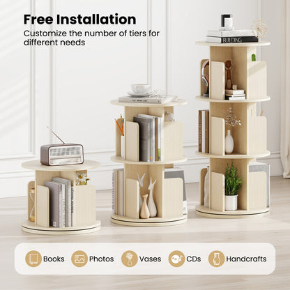 3-Tier Rotating Bookshelf with Dividers and Anti-falling Baffles, Natural Bookcases at Gallery Canada