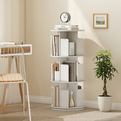 3-Tier Rotating Bookshelf with Dividers and Anti-falling Baffles, White Bookcases at Gallery Canada