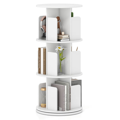 3-Tier Rotating Bookshelf with Dividers and Anti-falling Baffles, White Bookcases at Gallery Canada