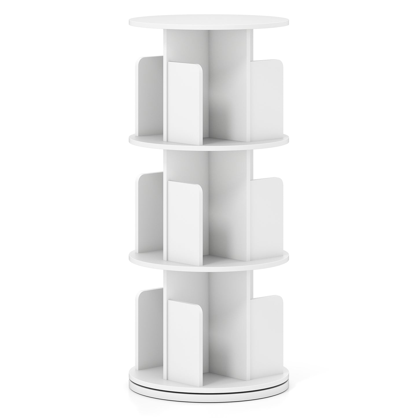 3-Tier Rotating Bookshelf with Dividers and Anti-falling Baffles, White Bookcases at Gallery Canada