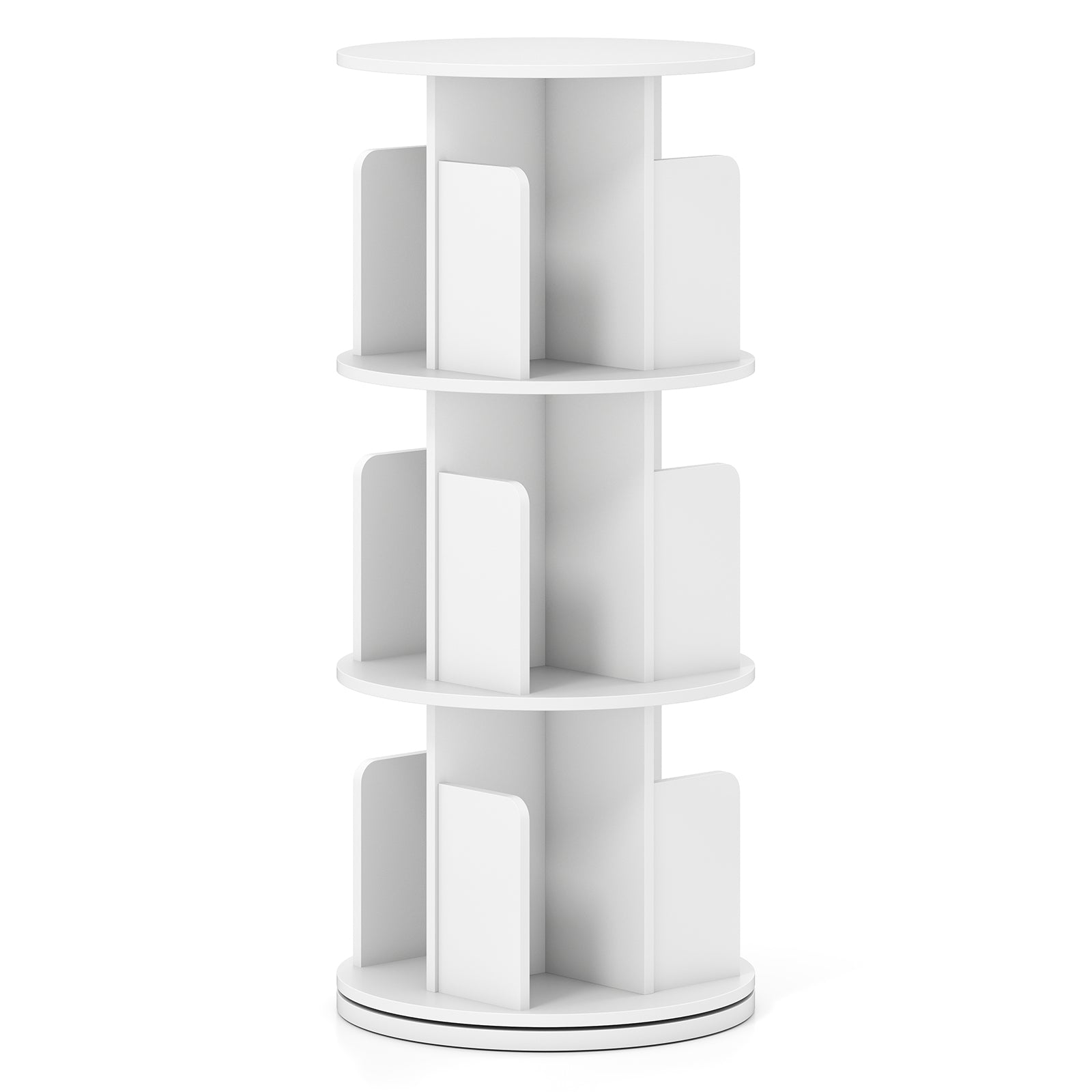 3-Tier Rotating Bookshelf with Dividers and Anti-falling Baffles, White Bookcases at Gallery Canada