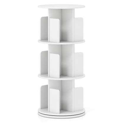 3-Tier Rotating Bookshelf with Dividers and Anti-falling Baffles, White Bookcases at Gallery Canada