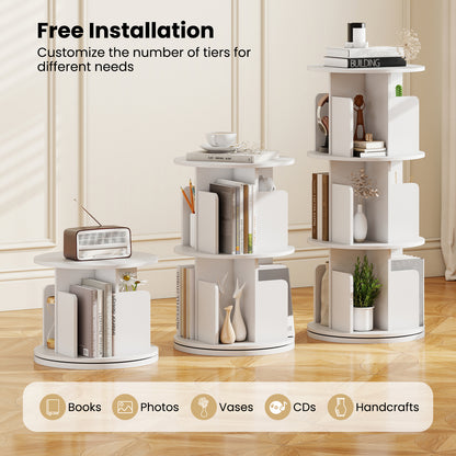 3-Tier Rotating Bookshelf with Dividers and Anti-falling Baffles, White Bookcases at Gallery Canada