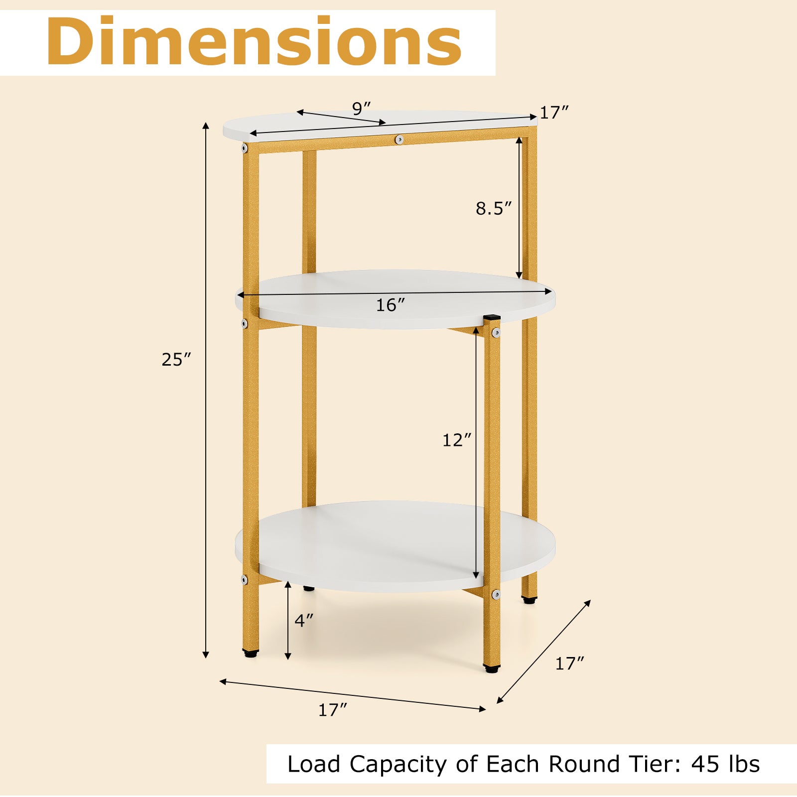 3-Tier Round End Table for Small Space and Bedroom Room-Set of 2 End & Side Tables at Gallery Canada
