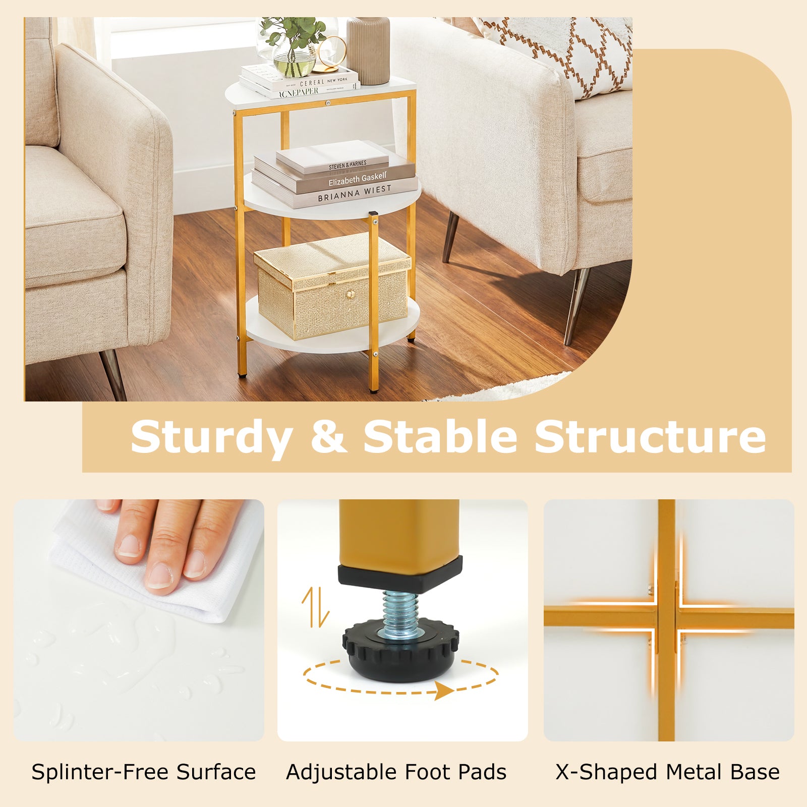 3-Tier Round End Table for Small Space and Bedroom Room-Set of 2 End & Side Tables at Gallery Canada