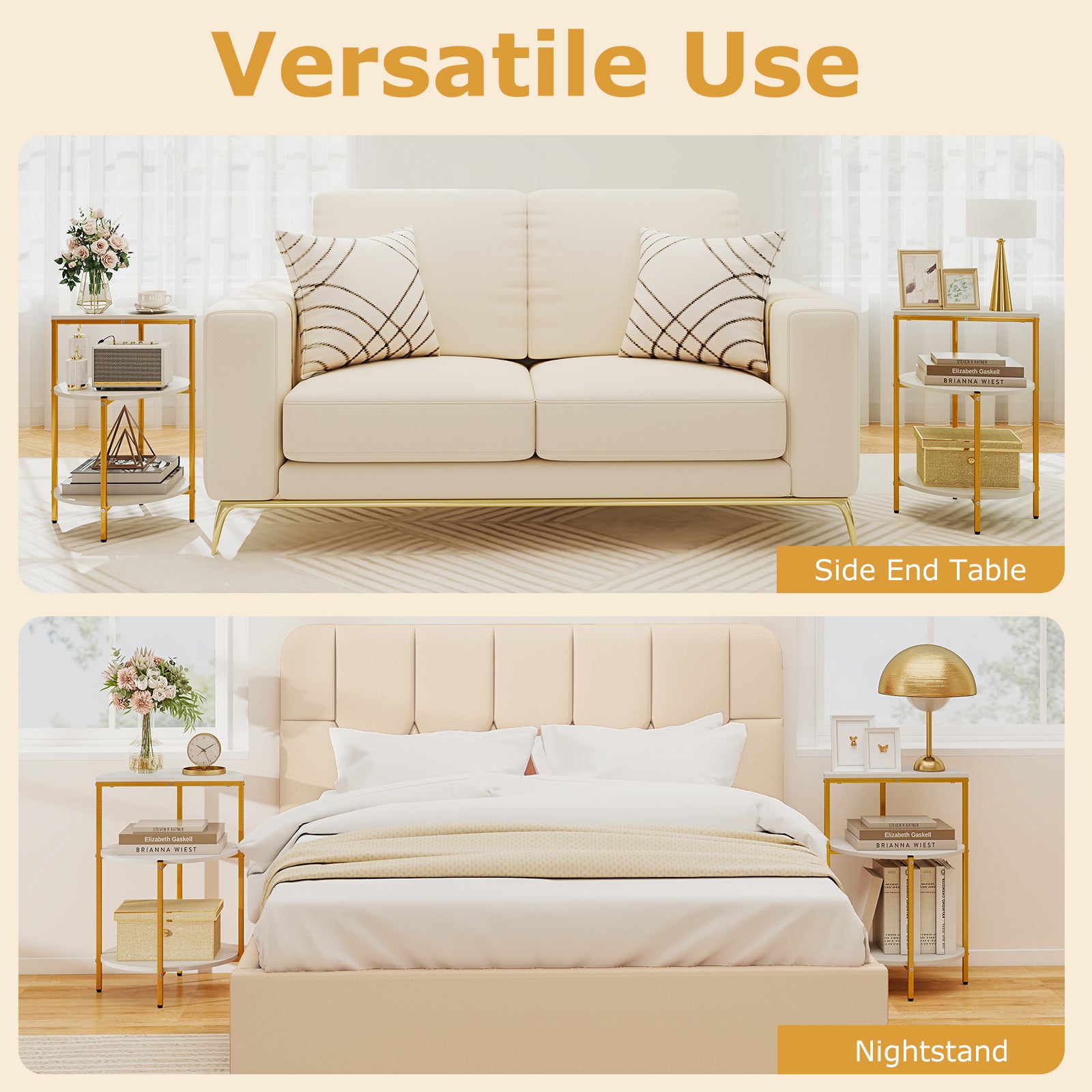 3-Tier Round End Table for Small Space and Bedroom Room-Set of 2 End & Side Tables at Gallery Canada
