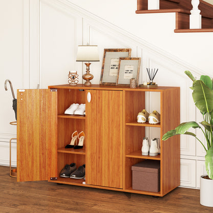 3-Tier Shoe Cabinet with Doors with Adjustable Open Shelves for Entryway, Natural Shoe Racks & Storage Benches at Gallery Canada