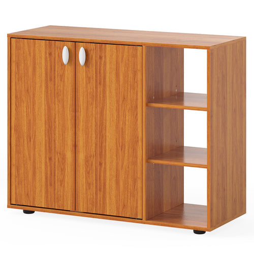 3-Tier Shoe Cabinet With Doors, Adjustable Open Shelves, Natural