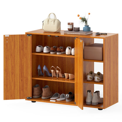 3-Tier Shoe Cabinet with Doors with Adjustable Open Shelves for Entryway, Natural Shoe Racks & Storage Benches at Gallery Canada