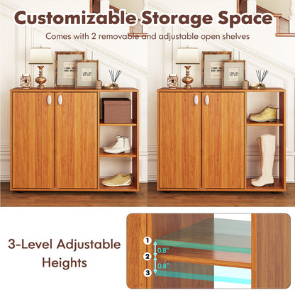 3-Tier Shoe Cabinet with Doors with Adjustable Open Shelves for Entryway, Natural Shoe Racks & Storage Benches at Gallery Canada