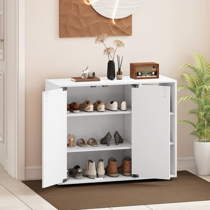 3-Tier Shoe Cabinet with Doors with Adjustable Open Shelves for Entryway, White Shoe Racks & Storage Benches at Gallery Canada