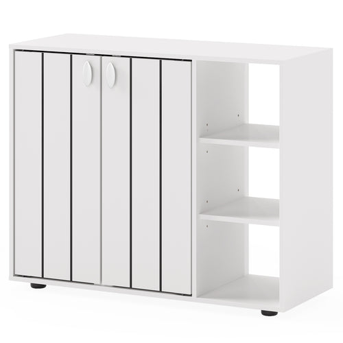 3-Tier Shoe Cabinet With Doors, Adjustable Shelves, White