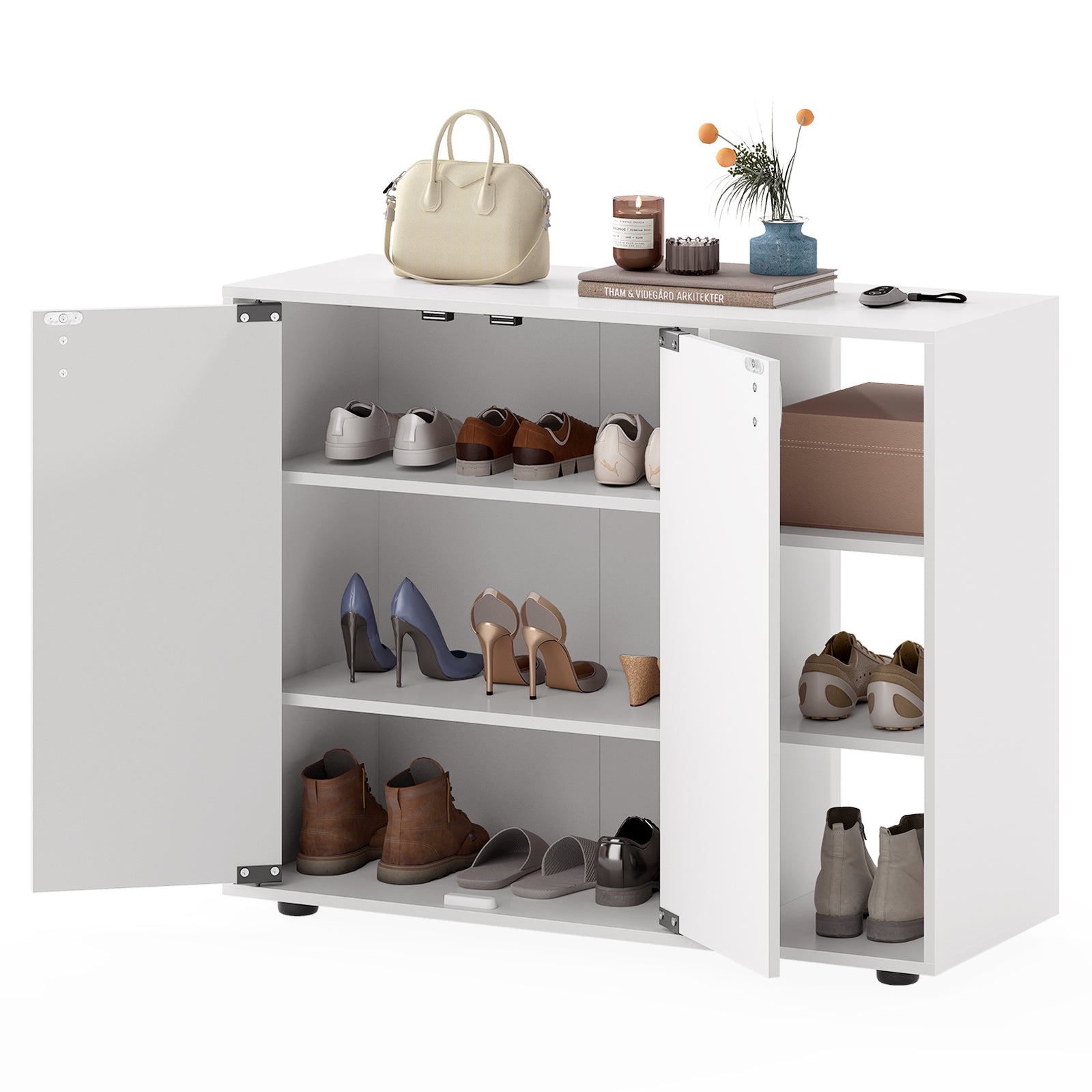 3-Tier Shoe Cabinet with Doors with Adjustable Open Shelves for Entryway, White Shoe Racks & Storage Benches at Gallery Canada