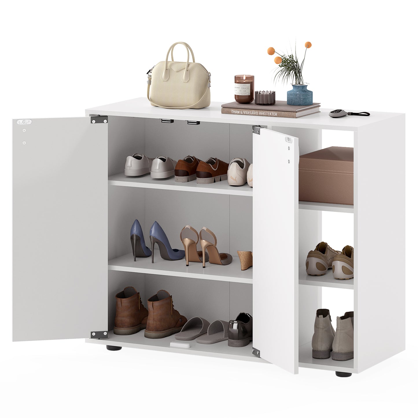 3-Tier Shoe Cabinet with Doors with Adjustable Open Shelves for Entryway, White Shoe Racks & Storage Benches at Gallery Canada