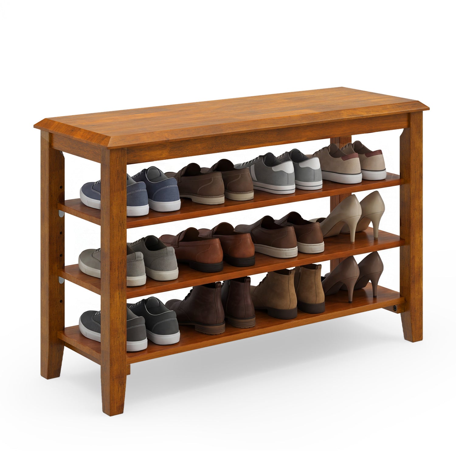 3-Tier Shoe Rack Bench, Adjustable Shelves, Entryway Living Room, Brown Shoe Racks & Storage Benches at Gallery Canada