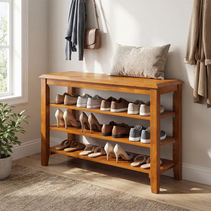 3-Tier Shoe Rack Bench, Adjustable Shelves, Entryway Living Room, Brown Shoe Racks & Storage Benches at Gallery Canada