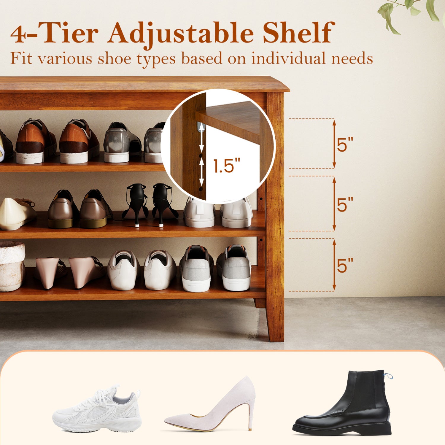 3-Tier Shoe Rack Bench, Adjustable Shelves, Entryway Living Room, Brown Shoe Racks & Storage Benches at Gallery Canada
