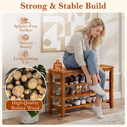 3-Tier Shoe Rack Bench, Adjustable Shelves, Entryway Living Room, Brown Shoe Racks & Storage Benches at Gallery Canada
