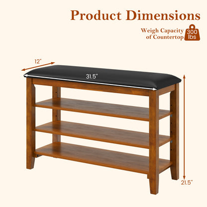 3-Tier Shoe Rack Bench, Adjustable Shelves, Soft Cushion, Brown Shoe Racks & Storage Benches at Gallery Canada