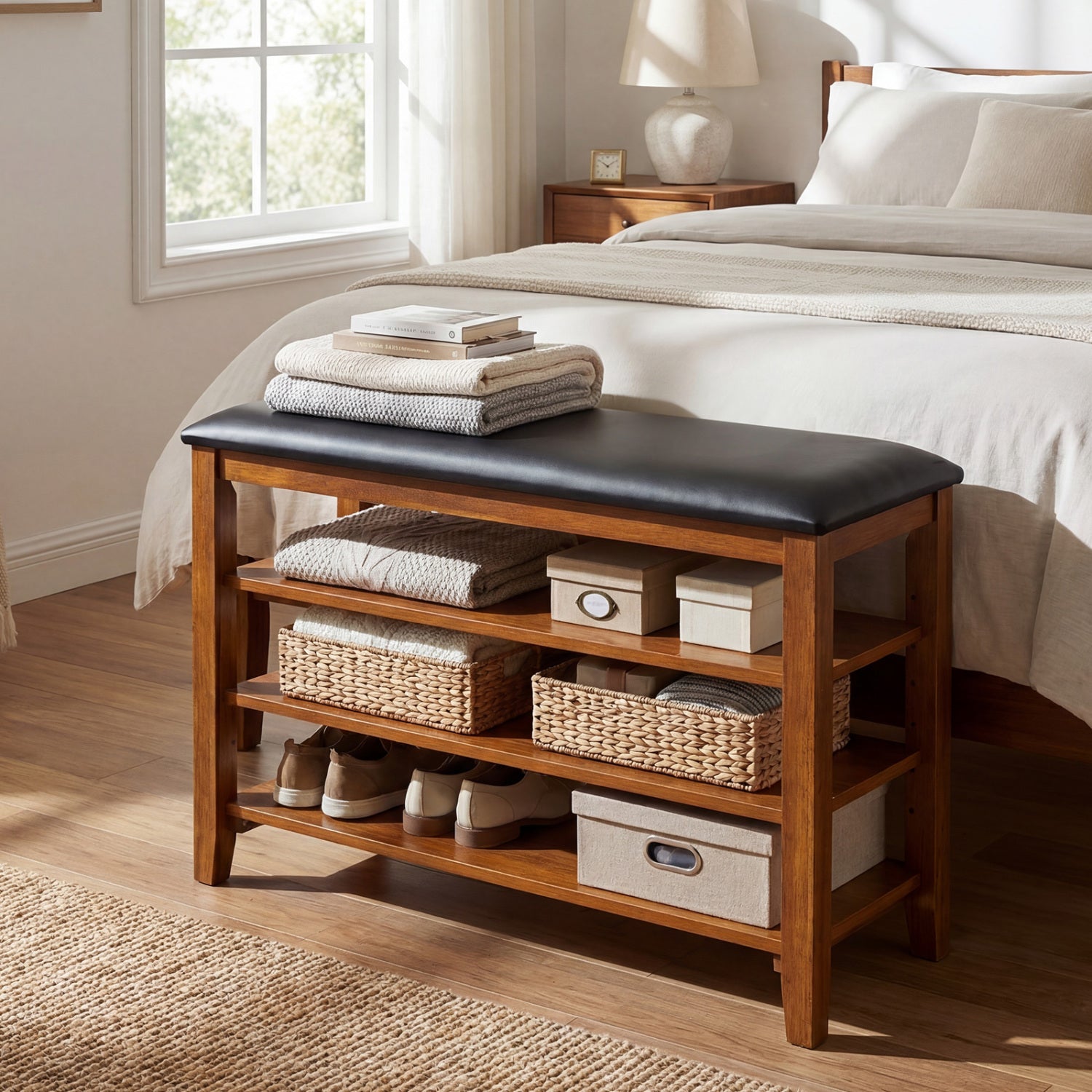 3-Tier Shoe Rack Bench, Adjustable Shelves, Soft Cushion, Brown Shoe Racks & Storage Benches at Gallery Canada