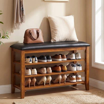3-Tier Shoe Rack Bench, Adjustable Shelves, Soft Cushion, Brown Shoe Racks & Storage Benches at Gallery Canada