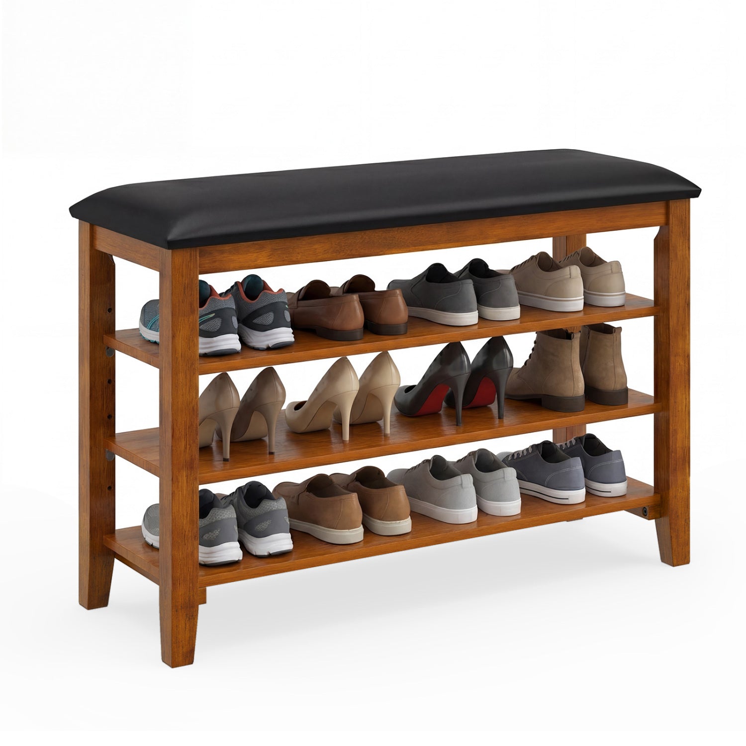 3-Tier Shoe Rack Bench, Adjustable Shelves, Soft Cushion, Brown Shoe Racks & Storage Benches Brown at Gallery Canada