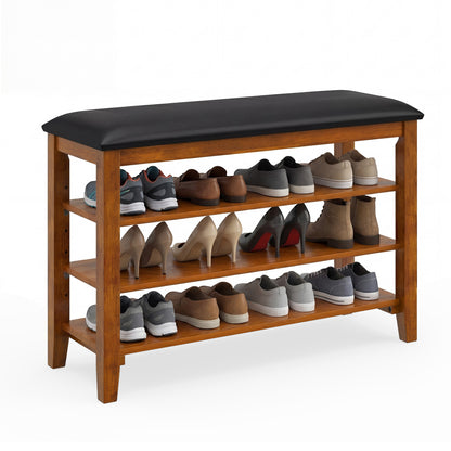 3-Tier Shoe Rack Bench, Adjustable Shelves, Soft Cushion, Brown Shoe Racks & Storage Benches Brown at Gallery Canada