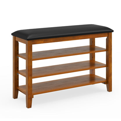 3-Tier Shoe Rack Bench, Adjustable Shelves, Soft Cushion, Brown Shoe Racks & Storage Benches at Gallery Canada