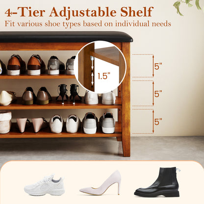 3-Tier Shoe Rack Bench, Adjustable Shelves, Soft Cushion, Brown Shoe Racks & Storage Benches at Gallery Canada
