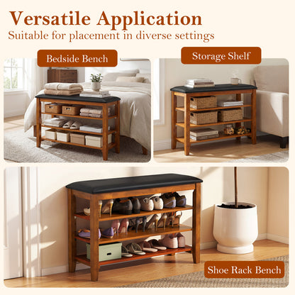 3-Tier Shoe Rack Bench, Adjustable Shelves, Soft Cushion, Brown Shoe Racks & Storage Benches at Gallery Canada