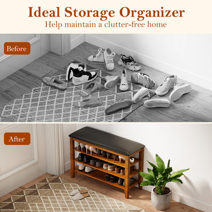 3-Tier Shoe Rack Bench, Adjustable Shelves, Soft Cushion, Brown Shoe Racks & Storage Benches at Gallery Canada