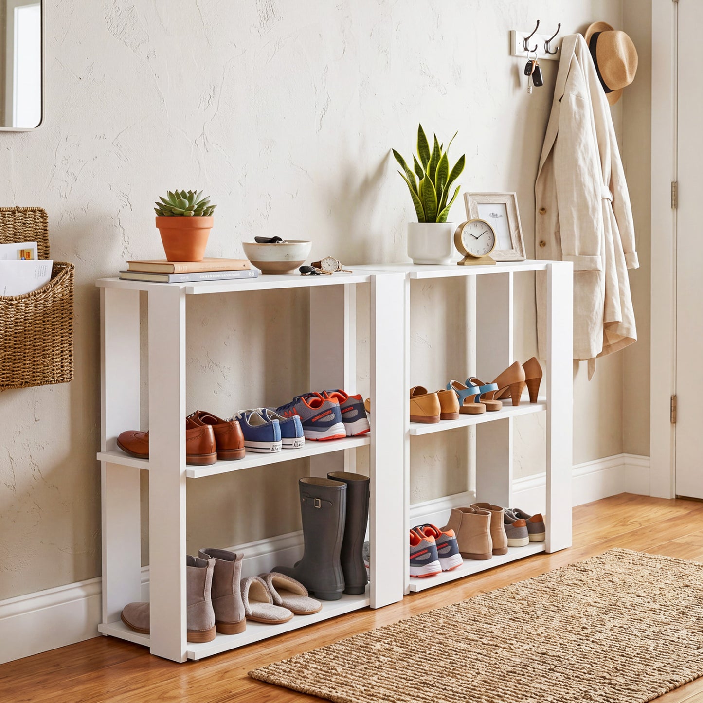 3-Tier Shoe Rack Modern Shoe Organizer with Stackable Design, White